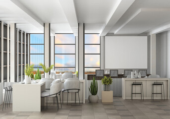 3D illustration Mockup photo frame in restaurant endering