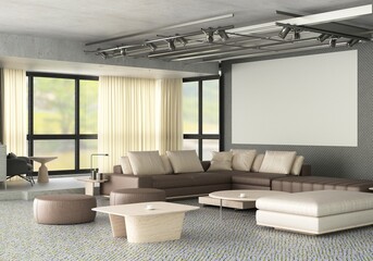 3D illustration Mockup photo frame in living room rendering