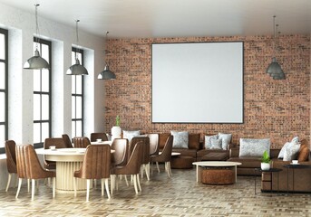 3D illustration Mockup photo frame in living room rendering