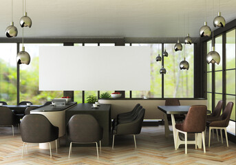 3D illustration Mockup photo frame in living room rendering