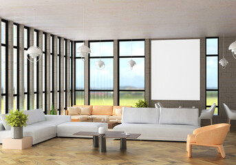 3D illustration Mockup photo frame in living room rendering