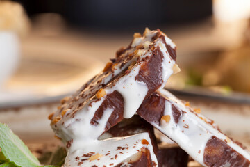 chocolate cake with white and dark chocolate