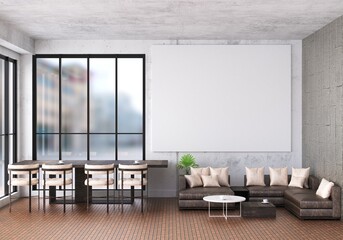 3D illustration Mockup photo frame in lounge rendering