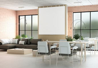 3D illustration Mockup photo frame in lounge rendering