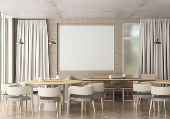 3D illustration Mockup photo frame in lounge rendering