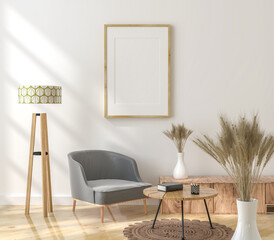 3D illustration Mockup photo frame in living room rendering