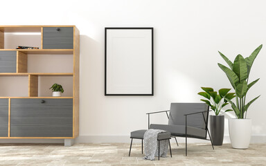 3D illustration Mockup photo frame in living room rendering