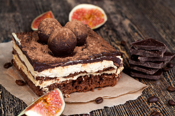 chocolate cake with buttercream , close up