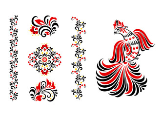 abstract floral design, russian pattern, ornament, khokhloma, slavic painting