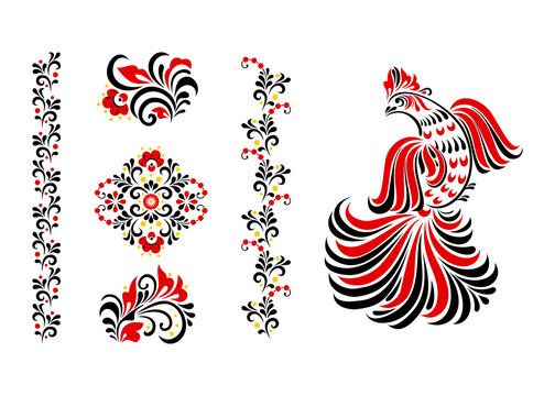 abstract floral design, russian pattern, ornament, khokhloma, slavic painting