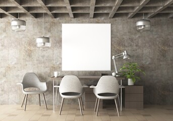 3D Mockup photo frame in Modern interior work area