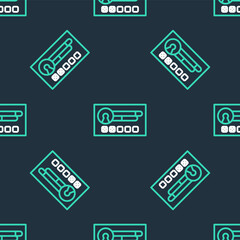 Line Create account screen icon isolated seamless pattern on black background. Vector