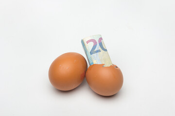 Eggs and money bills