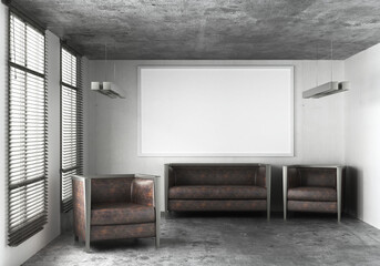 3D illustration Mockup photo frame in living room rendering