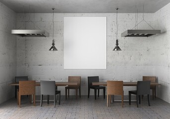 3D illustration Mockup photo frame in restaurant, rendering