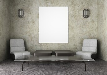 3D illustration Mockup photo frame in living room rendering