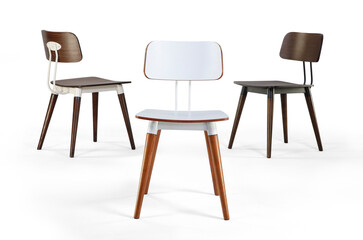 Single chair at different angles on a white background . 