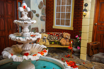 christmas decoration with snowman and gifts