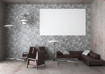 3D illustration Mockup photo frame in living room rendering