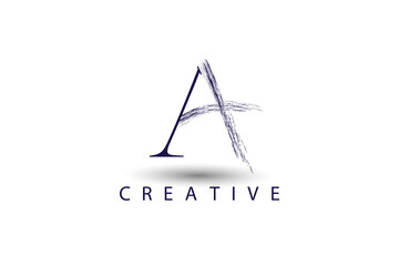 Logo design template, with the letter a using a brush in lines