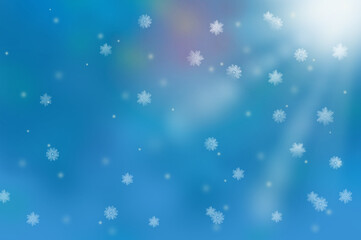 雪が降るキラキラ輝く光と雪の結晶の背景