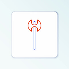 Line Medieval axe icon isolated on white background. Battle axe, executioner axe. Medieval weapon. Colorful outline concept. Vector