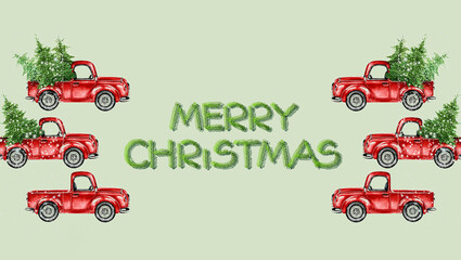 green Christmas card with the inscription Merry Christmas  © Екатерина Шелудько