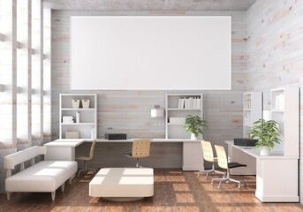 3D Mockup photo frame in Modern interior work area