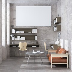 3D Mockup photo frame in Modern interior work area