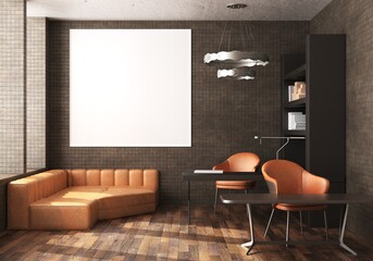 3D Mockup photo frame in Modern interior work area