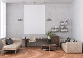 3D Mockup photo frame in Modern interior work area