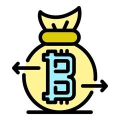 Sack bitcoin icon. Outline sack bitcoin vector icon color flat isolated