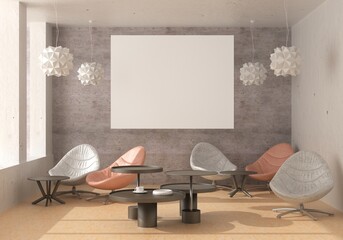 3D illustration Mockup photo frame in lounge rendering
