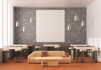 3D Mockup photo frame in Modern interior work area