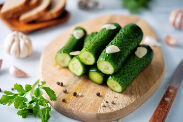 Pickled cucumbers with dill and garlic slices