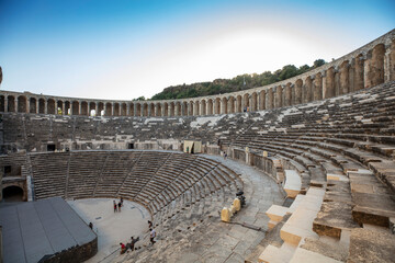 Aerial view of the ancient Aspendos amphitheater in Antalya