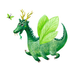 Fototapeta premium green dragon watercolor
