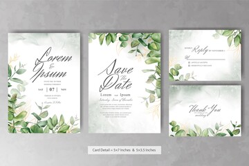 Fototapeta na wymiar Set of Greenery Watercolor Wedding Invitation Card Template