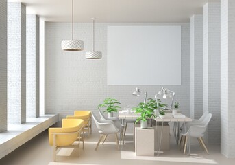 3D illustration Mockup photo frame in lounge rendering