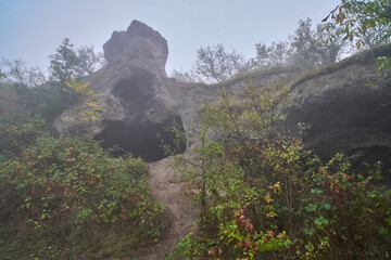 Abandoned Cave Village Khndzoresk in Armenia in Fog