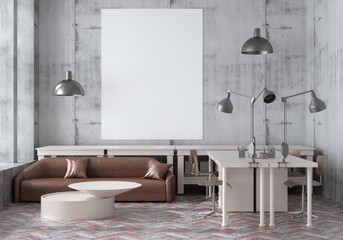 3D Mockup photo frame in Modern interior work area