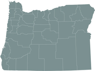 Gray vector administrative map of the Federal State of Oregon, USA with white borders of its counties