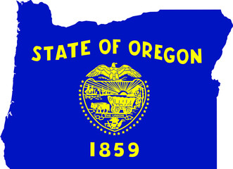 Simple flat flag administrative map of the Federal State of Oregon, USA