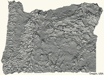 Topographic positive relief map of the Federal State of Oregon, USA with black contour lines on beige background