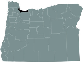 Fototapeta premium Black highlighted location map of the Multnomah County inside gray administrative map of the Federal State of Oregon, USA