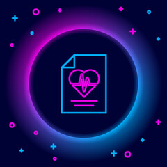 Glowing neon line Health insurance icon isolated on black background. Patient protection. Security, safety, protection, protect concept. Colorful outline concept. Vector