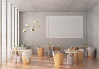 3D illustration Mockup photo frame in lounge rendering