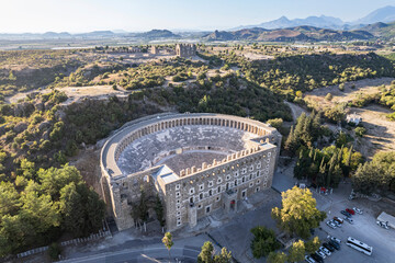 Naklejka premium Aerial view of the ancient Aspendos amphitheater in Antalya