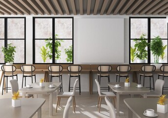 3D Mockup photo frame in Canteen interior