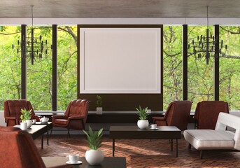 3D Mockup photo frame in Canteen interior